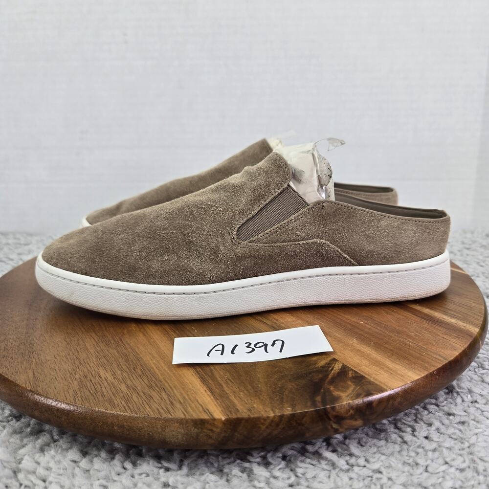 Vince Womens 7.5 Verrell Taupe Suede Leather Casual Slip On Mule Daily Sneaker